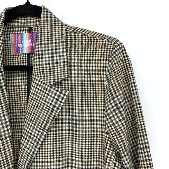 Urban Outfitters One Button Long Line Blazer Jacket Womens Sz M Tan Black Plaid - Picture 3 of 7